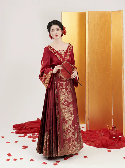 Ming Dynasty Wedding Hanfu Set & Mamian Skirt | Zhulian 珠联璧合