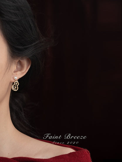Golden Bamboo Leaf Gourd Earrings | Hanfu Jewelry