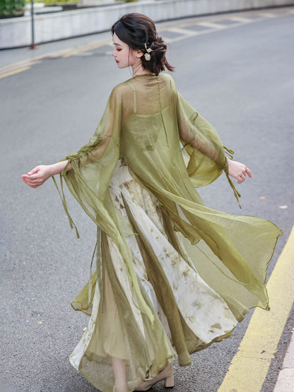 New Chinese Style Swing Dress with Fairy Cardigan - Jade Story 青玉案 (Preorder)
