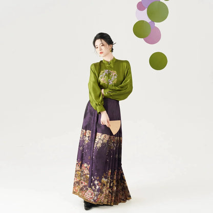 Chinese Blouse & Mamian Skirt Outfit | Plum Wine 春色阑