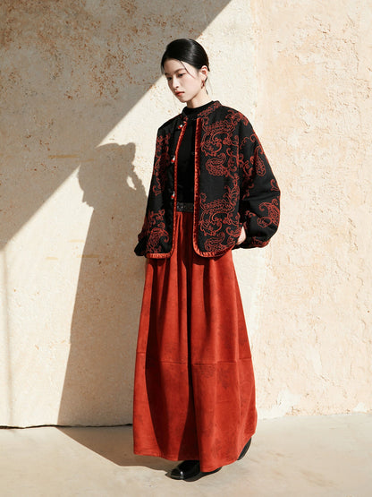 New Chinese Style Paisley Cord Embroidery with Handcrafted Beaded Buttons Jacket - Linglan 聆兰