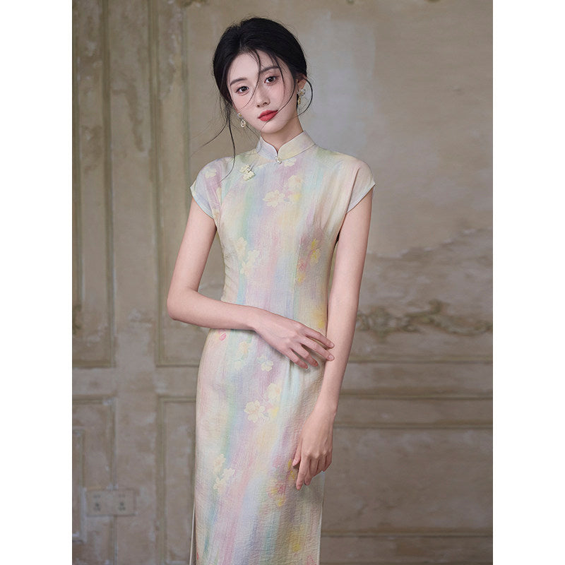 Short Sleeve Midi Cheongsam | Rainbow