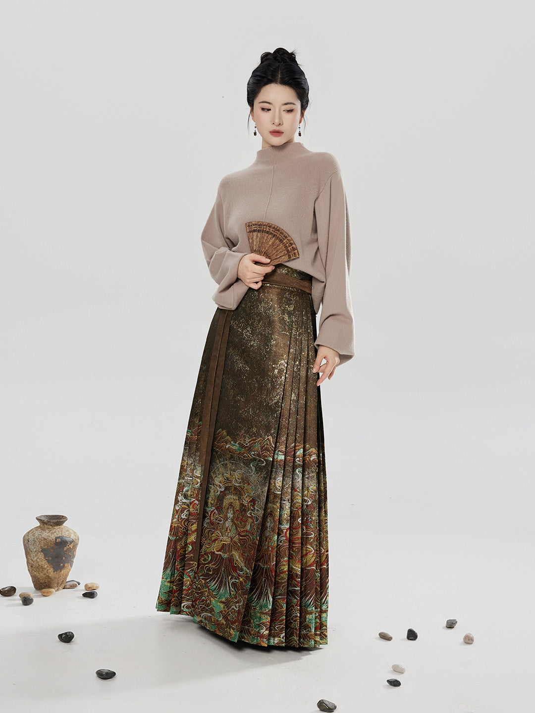 Earth God | Modern Ming Dynasty Sweater and Mamianqun Skirt Hanfu Set
