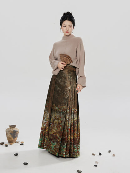 Earth God | Modern Ming Dynasty Sweater and Mamianqun Skirt Hanfu Set