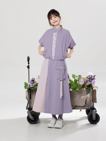 Xunshan | New Chinese Style Stand Collar Top and Skirt Set