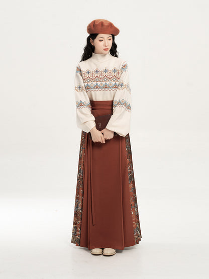 Dunhuang Museum Turtleneck Sweater and Mamianqun Hanfu Set - Pipa Music 琵琶乐 (Preorder)
