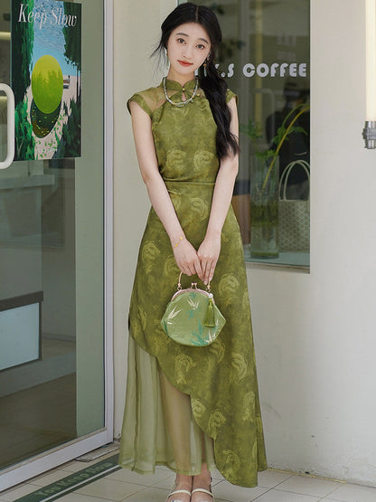 Sleeveless A Line Long Cheongsam | Jade Mountain