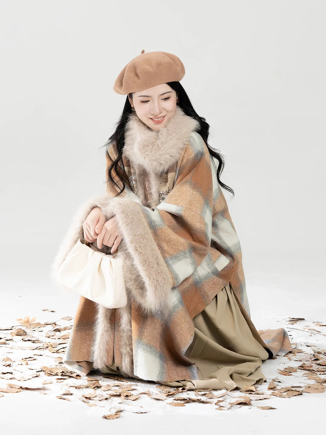 New Chinese Style Women Round-Neck Coat and Pleated Skirt - Evening Breeze and Snow 晚风欲雪 (Preorder)