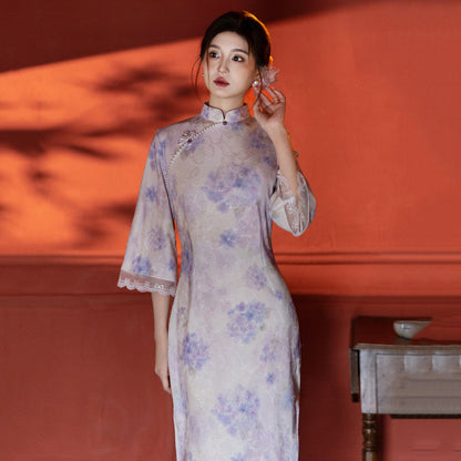 Mid Sleeve Floral Relaxed Cut Cheongsam | Dewdrop
