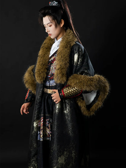 Ming Dynasty Unisex Winter Hanfu Coat | Sprinkle Gold 黑洒金