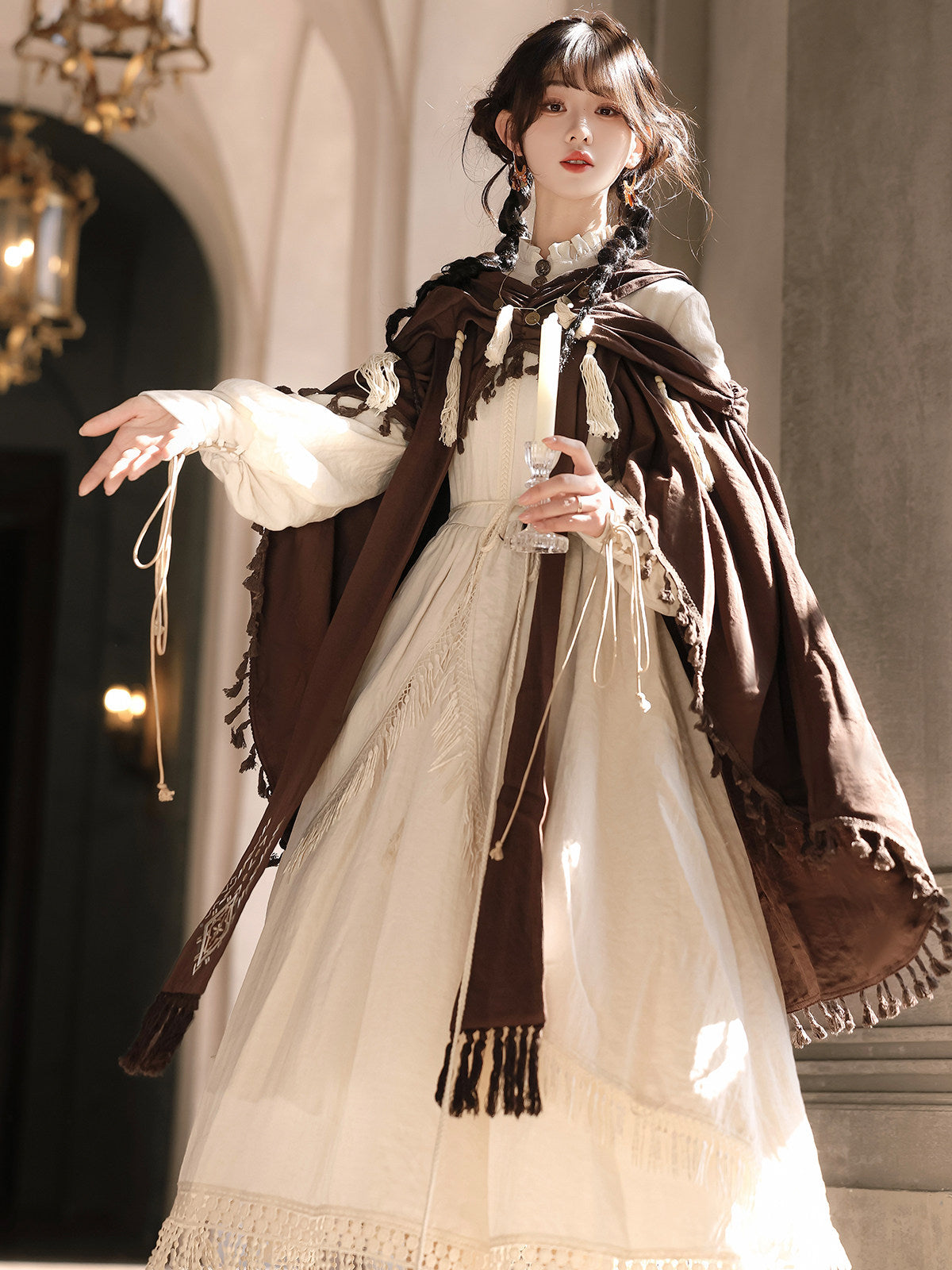 Desert Wanderer | Modern Chinese Hanfu Dress Set with Vintage Shawl