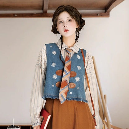 New Chinese Style Long Sleeve Top and Elastic Skirt with Pockets - Sea Salt Mocha 海盐摩卡