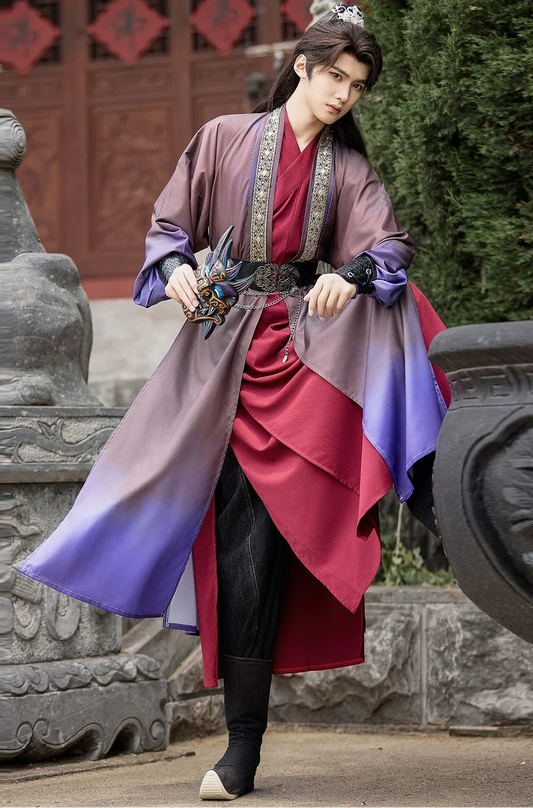 Purple Dawn Rising 紫气东来 - Mens Hanfu Cross-Collar Robe, Ghost King Cosplay with Han Elements