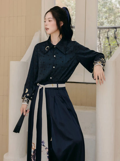 Ming Dynasty Modern Hanfu Bijia with Wide Leg Pants - Osmanthus Branch 蟾宫折桂