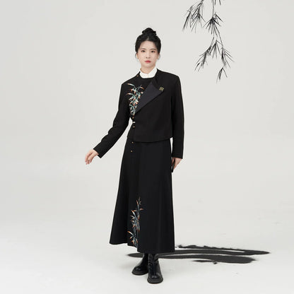 New Chinese Style Round Neck Robe Jacket with A-Line Skirt - Qianshi 谦时 (Preorder)
