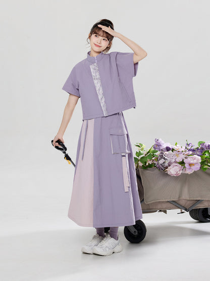 Xunshan | New Chinese Style Stand Collar Top and Skirt Set