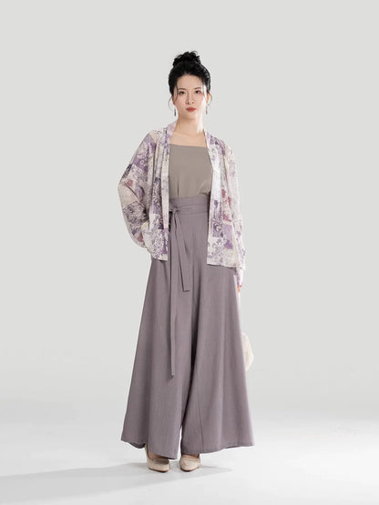 Song Dynasty Modern Hanfu Set with Winged Sleeve Top and Wide Leg Pants - Ziyun 紫芸 (Preorder)