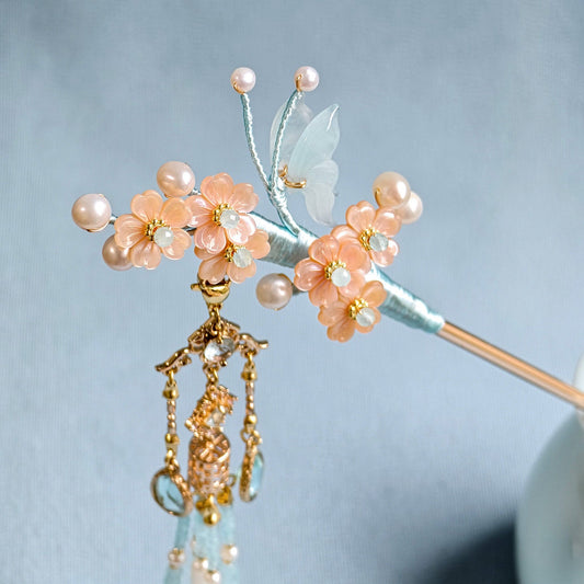 Cherry blossom tassel hair stick, detail close-up