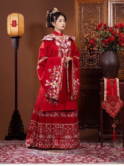 Ming Dynasty Floral Bridal Hanfu Set with Cloud Collar | Qixi 七夕