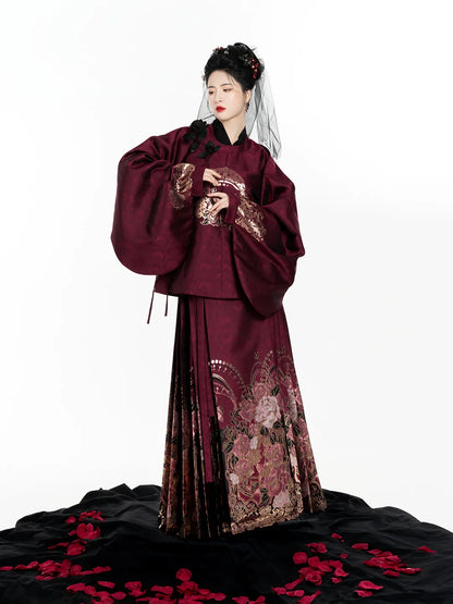 Ming Dynasty Modern Hanfu Mamianqun Outfit - Eternal Night Rose 永夜玫瑰