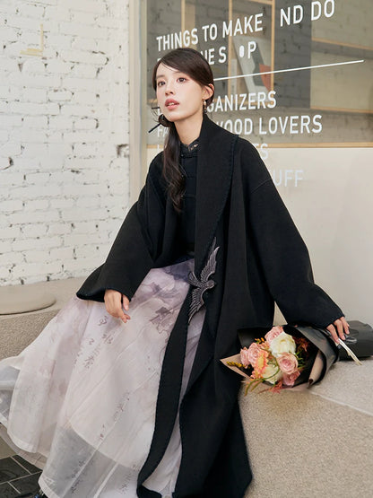 Youyan 游燕 - Autumn Winter Double-Sided Wool Coat Hanfu Chinese Style Daily Warm Outerwear for Women (Preorder)