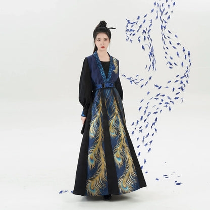 Tang Dynasty Modern Hanfu Set with Beizi Overlay & Flowing Eight-Panel Skirt - Yinzhu 飒翎银竹 (Preorder)