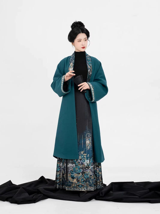 Returning Dragons Chinese Blouse & Mamian Skirt Outfit - modern Ming-inspired hanfu, front view