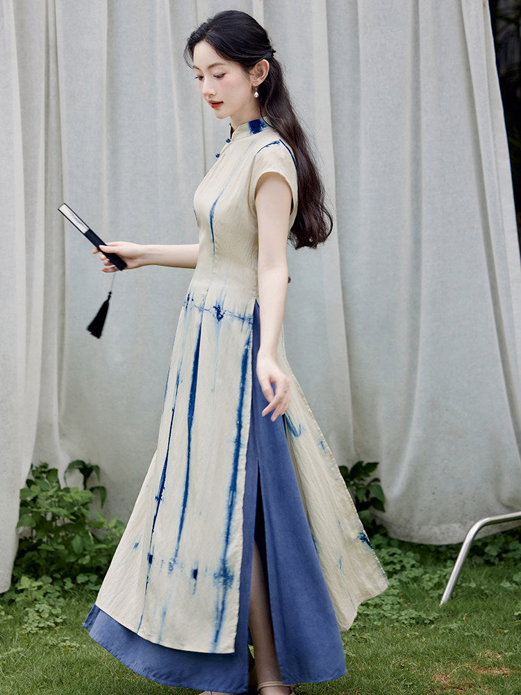 Short Sleeve Gradient Dye Long Cheongsam and Skirt | Winds