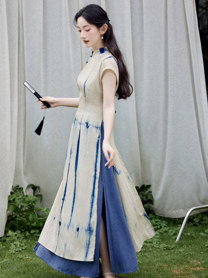 Short Sleeve Gradient Dye Long Cheongsam and Skirt | Winds