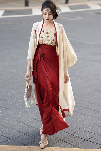 Song Dynasty Modern Hanfu Changgan Temple Jacket and Spiral Skirt - Flower Wine 花间酒 (Preorder)