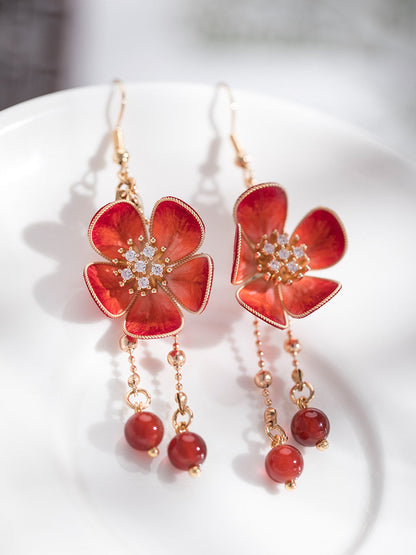 Plum Blossom Velvet Flowers Earrings | Hanfu Jewelry
