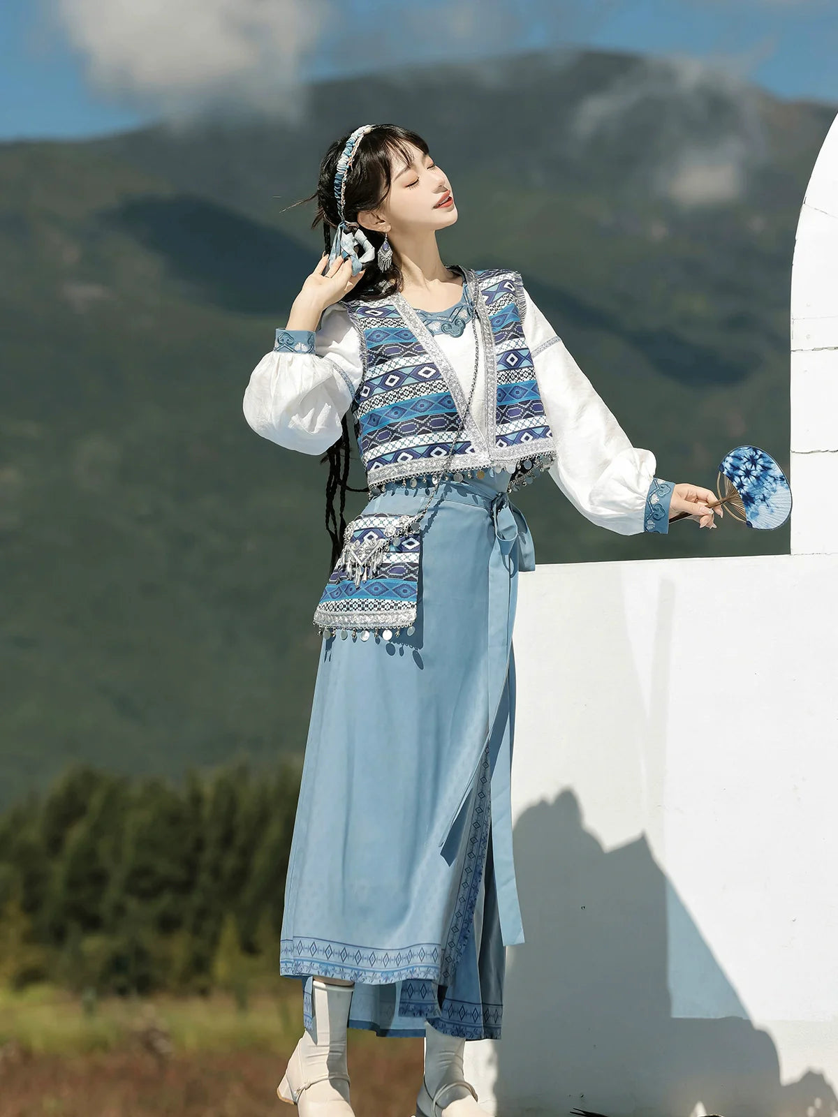 Fulan 潋滟浮兰 - New Chinese Style Ethnic Wrap Skirt and Vest Outfit