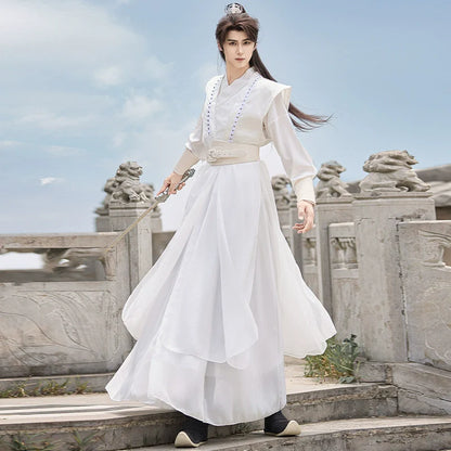 Zhan Beichen 战北尘 - Mens Wei-Jin Style Hanfu with Flowing Wide Sleeves, Ethereal Hero Look