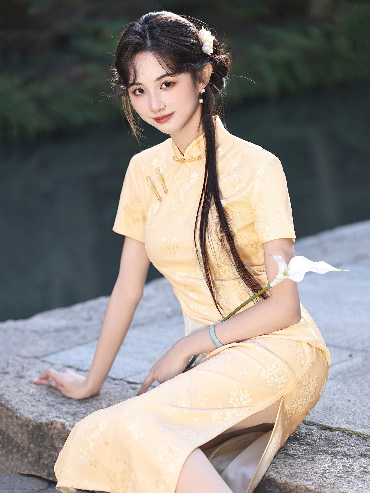 Short Sleeve Floral Midi Cheongsam | Glow