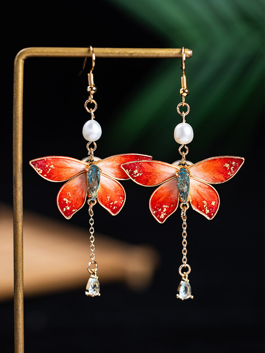 Scarlet Tassel Velvet Flowers Earrings | Hanfu Jewelry