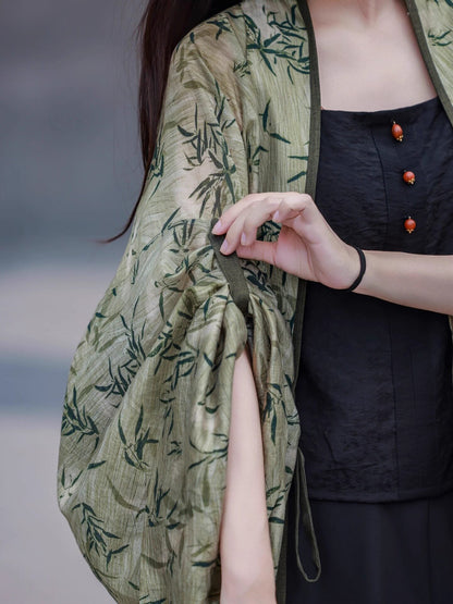 Wei, Jin and Southern and Northern Dynasties Style Bamboo Printed Cardigan - Yujun 玉君 (Preorder)