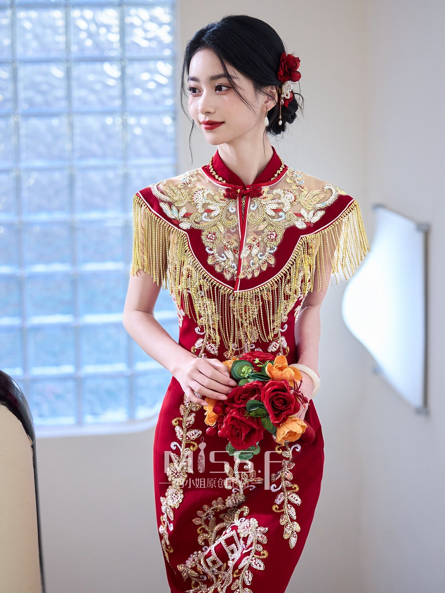 Red Embroidered Bridal Qipao Cheongsam | Qimei