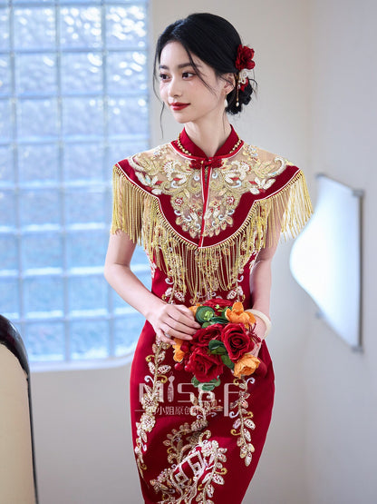 Red Embroidered Bridal Qipao Cheongsam | Qimei