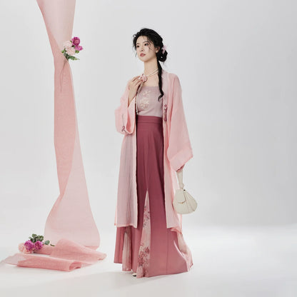 Song Dynasty Modern Hanfu Set with Changgan Temple Beizi and Three Pleat Skirt - Rose Letter 玫瑰来信 (Preorder)