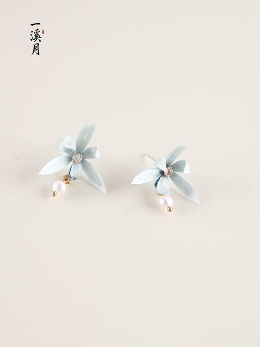 Blue Orchid earrings - hanfu jewelry — side profile