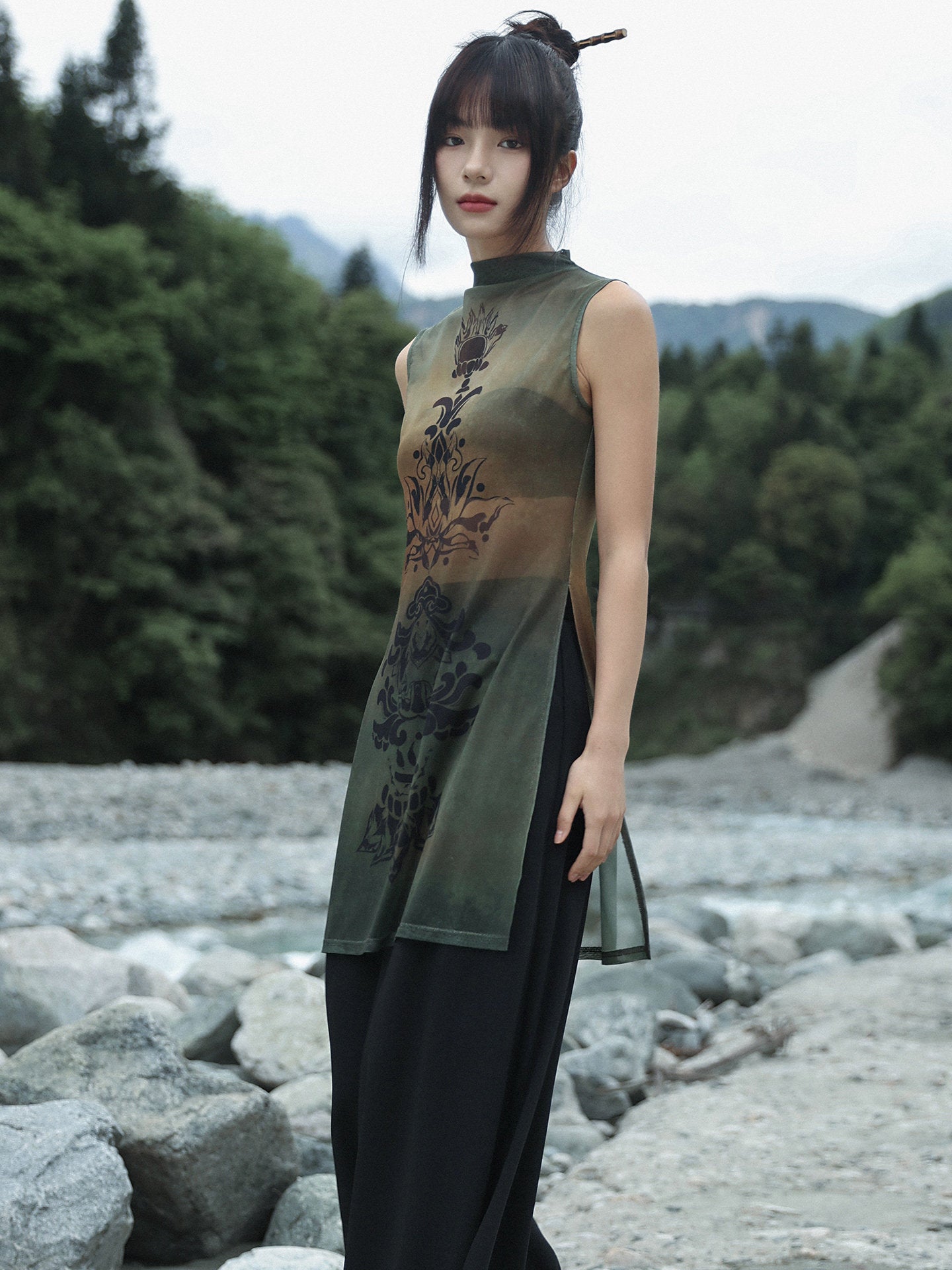 New Chinese Style See Through Mesh Sleeveless Top - Tang Dynasty Anecdotes 盛唐逸事