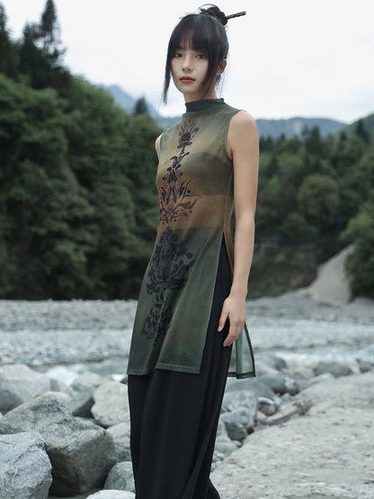 New Chinese Style See Through Mesh Sleeveless Top - Tang Dynasty Anecdotes 盛唐逸事