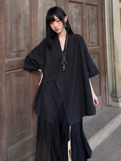 New Chinese Style Cross Collar Long Sleeve Cardigan
