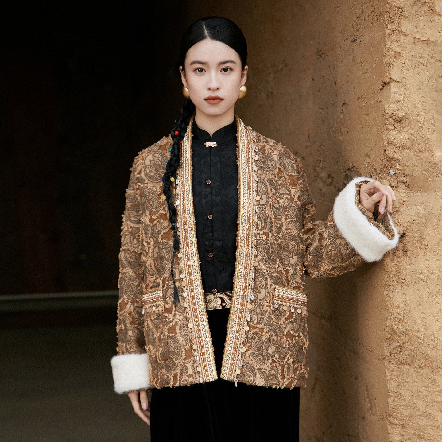 New Chinese and Ethnic Style Jacquard Cut Jacket - Qingheng 清珩