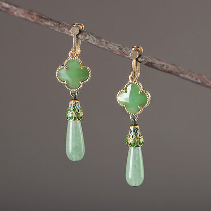 Jade Four Leaf Clover Earrings | Cheongsam Jewelry