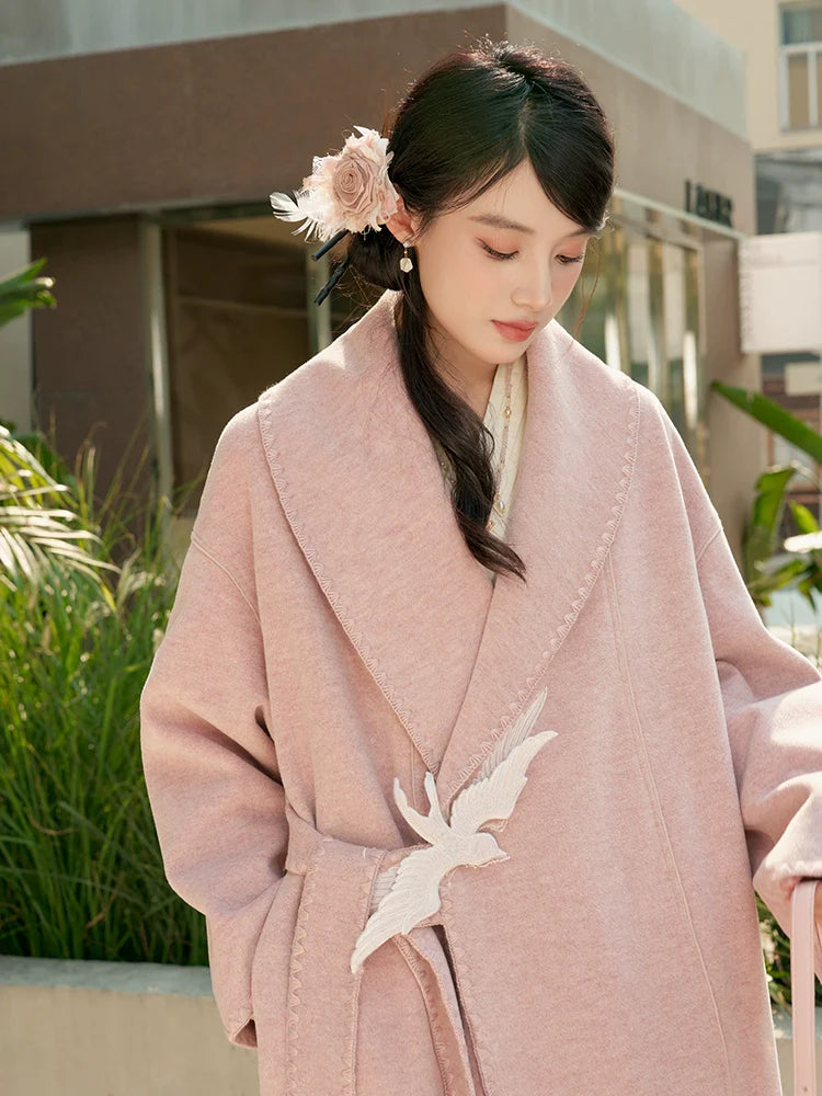 Youyan 游燕 - Autumn Winter Double-Sided Wool Coat Hanfu Chinese Style Daily Warm Outerwear for Women (Preorder)