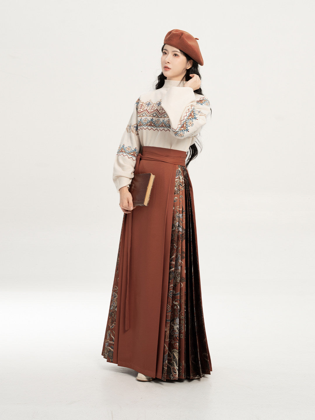 Dunhuang Museum Turtleneck Sweater and Mamianqun Hanfu Set - Pipa Music 琵琶乐 (Preorder)