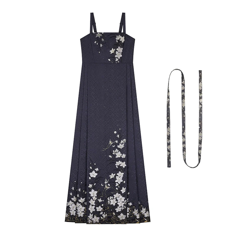 Ming Dynasty Modern Hanfu Beizi with Mamian Slip Dress - Floating Fragrance 浮玉生香
