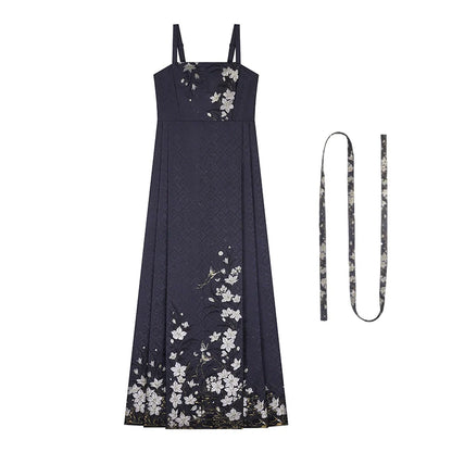 Ming Dynasty Modern Hanfu Beizi with Mamian Slip Dress - Floating Fragrance 浮玉生香
