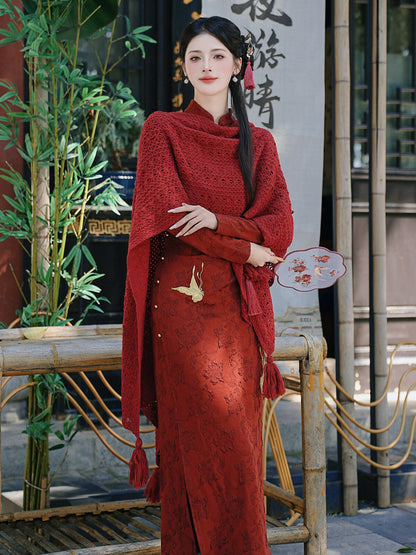 Chinese Wedding Engagement & Tea Ceremony Long Sleeve Cheongsam | Juliet